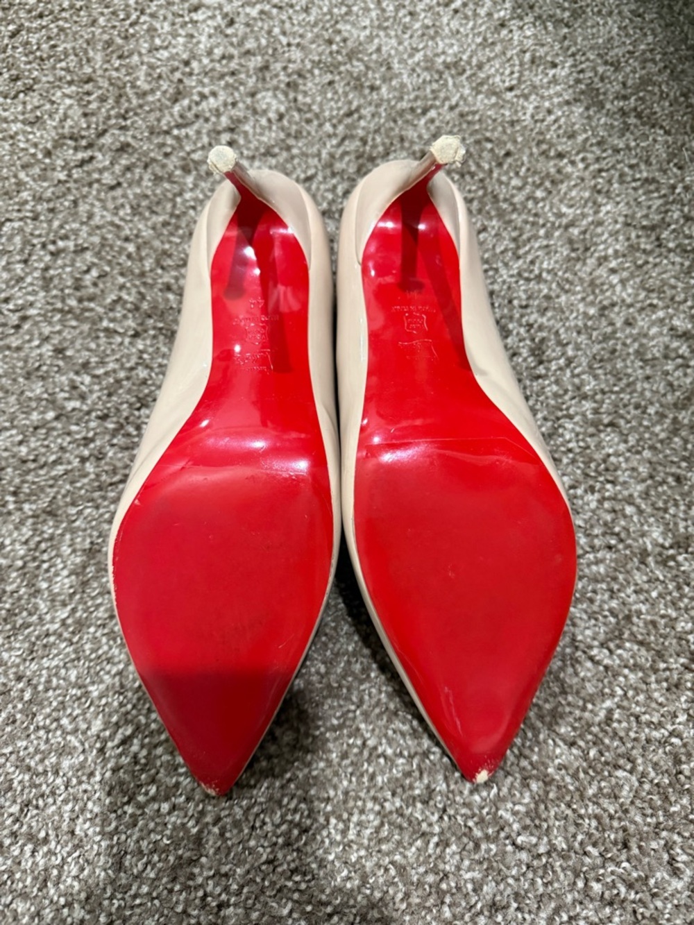 Christian Louboutin Beige Patent Pointed-Toe Pumps - Picture 2 of 4
